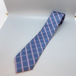 NAUTICA Gray Pink plaid cross-hatch checkered Tie Necktie 59 x 3 polyester EUC